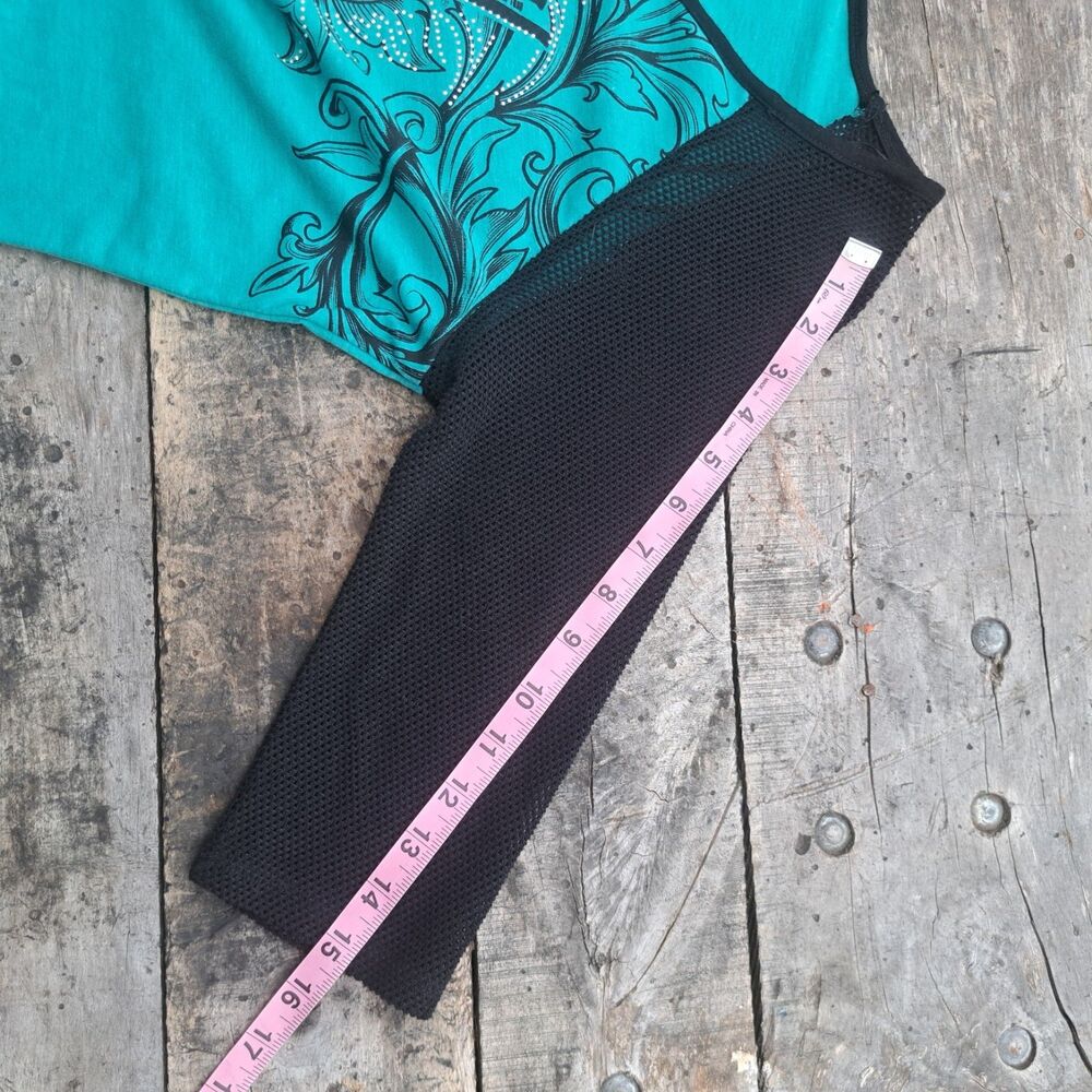 Harley-Davidson Womens XL Teal Blue Black Mesh Half Sleeve Top HD Gildners MI - Picture 8 of 8